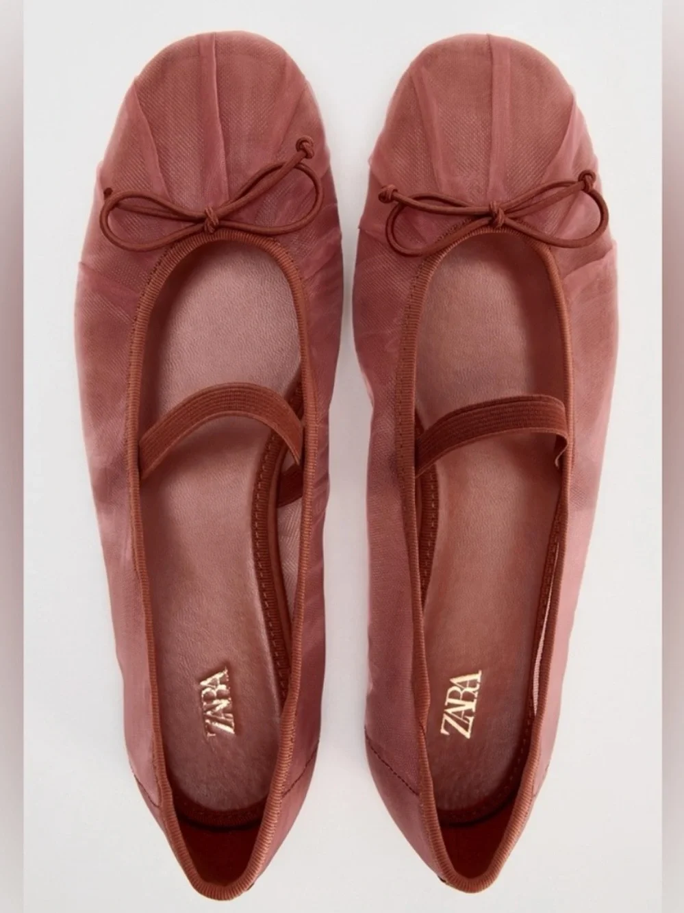 Zara Salmon Mesh Bow Ballet Flats